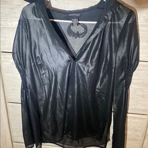 Kenneth Cole Black Sheer Blouse with Short Sleeves